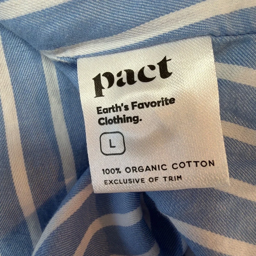 Pact Women L Sunset Lightweight Striped Blue Sleeveless Shirtdress w Pockets - Picture 9 of 9